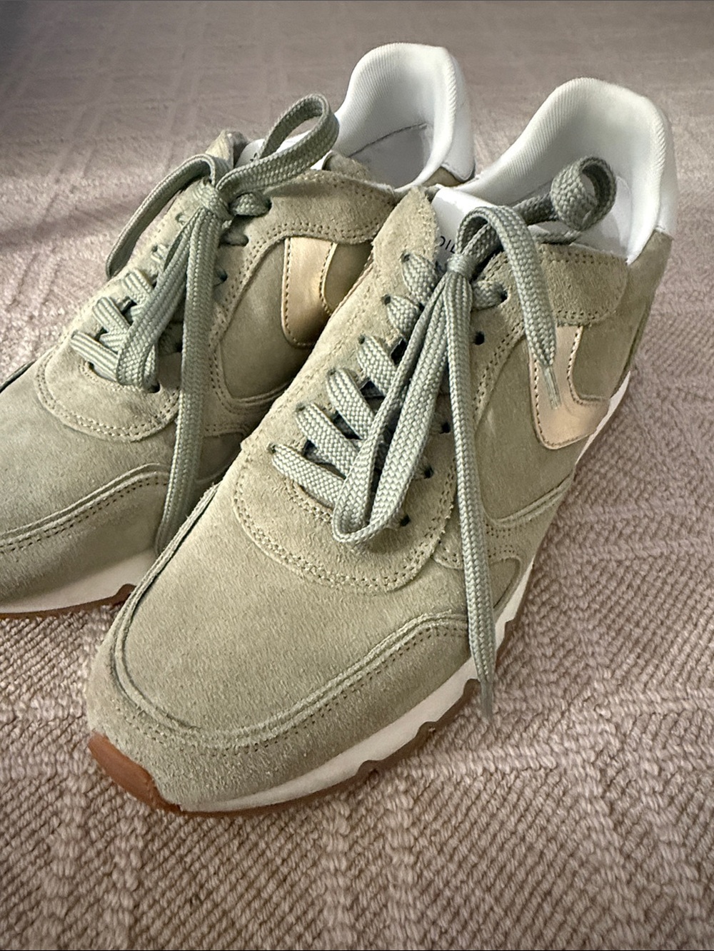 Voile Blanche Julia Sage Green Suede Sneakers Gold Metallic - Size 40